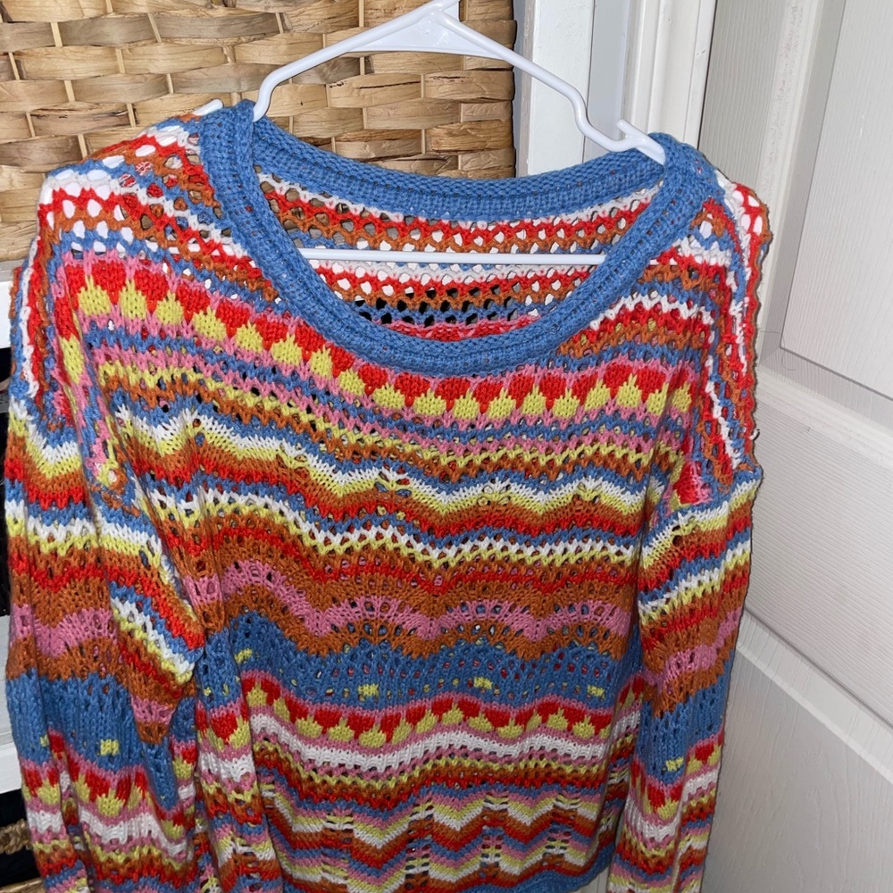 Colorful Knit Crochet Sweater with Bell sleeves